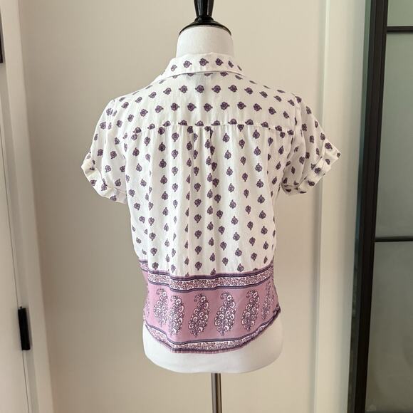 Banana Republic Block Print Button Down Top Size XXSP Petite Cotton Casual - Picture 3 of 11